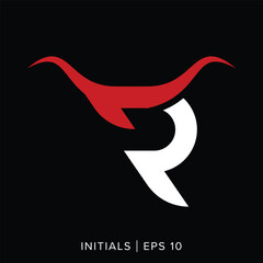 Horn initial letter R logo template, horn R initial logo element, vector R horn initial logo