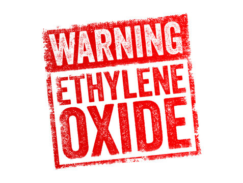 Warning Ethylene Oxide - a cautionary notice about the potential hazards of ethylene oxide, a chemical compound that is used in the production of other chemicals, text concept stamp