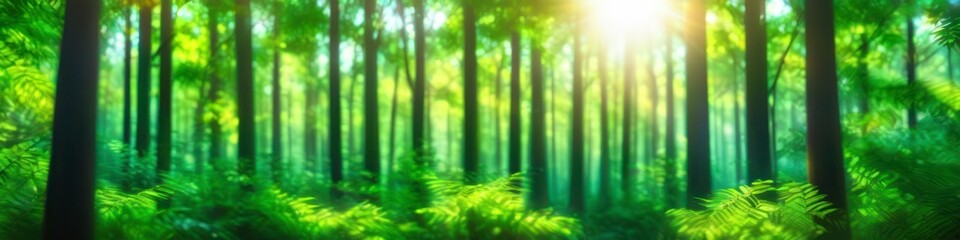 The abstract background evokes the freshness of a summer forest, with blurred hues of green and golden sunlight suggesting a hidden, sunlit glade.