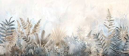 Modern abstract art. Watercolor floral illustration. Golden elements, watercolor painting. Hand drawn plants. Mural wallpaper. AI generated illustration