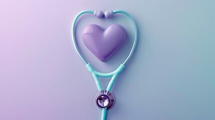 Heart Shaped Stethoscope on Light Blue and Purple Background