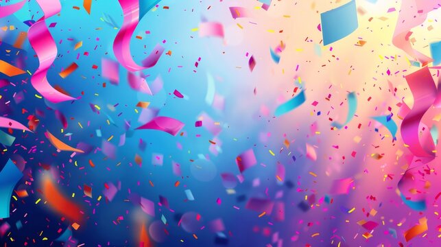 vibrant sale promotion ad background with colorful banners and confetti.