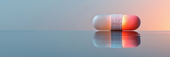 Single Capsule Pill on Reflective Surface