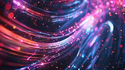 Obraz premium Dynamic abstract background with flowing light trails and geometric shapes, evoking the energy and innovation of advanced technology