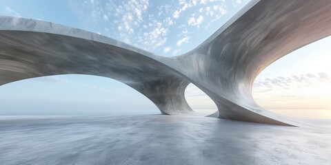 3D render of abstract futuristic architecture concrete structure with flowing curves