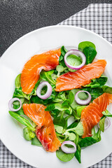 salmon salad appetizer meal food snack on the table copy space food background rustic top view keto or paleo diet vegetarian food