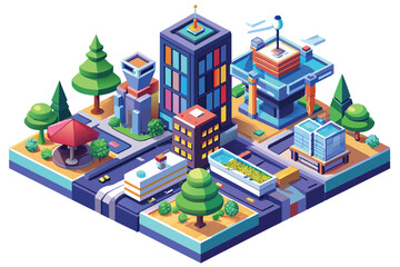 3D isometric design concept, urban skyscraper view