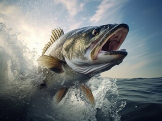 Fototapeta premium A big fish breaks the surface of the water, creating a splash