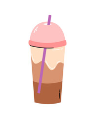 Cappuccino freddo. Ice coffee, milkshake. Cartoon flat vector illustration.