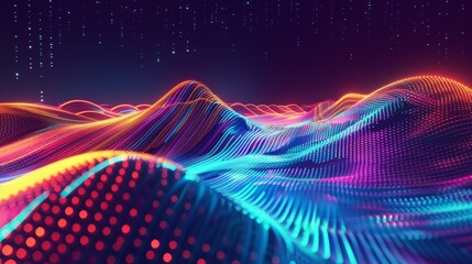 Digital landscape with vibrant color gradients and dynamic light trails, forming a visually striking and immersive high-tech background