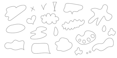 Hand drawn doodle vector set. Hand drawn doodle sketch style circle, blur, blot, scribble, line, exclamation point, cross. Sketch scribble element. Vector illustration.