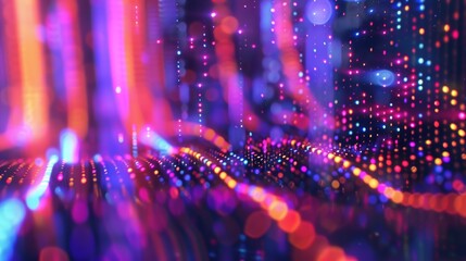 Geometric technology waves with luminous lines and floating data points, offering a visually striking and immersive abstract background