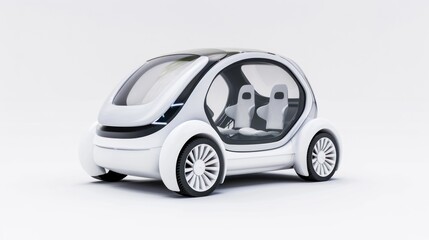 A futuristic looking white car with two seats and a glass roof