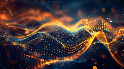 Abstract technology waves with glowing circuits and intricate designs, forming a visually dynamic and modern abstract background