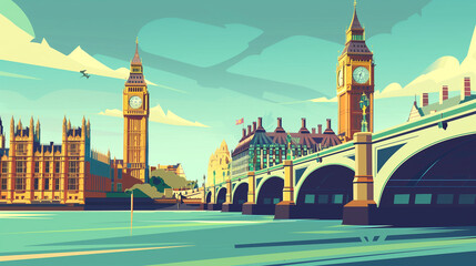 city skyline at sunset big ben london bridge