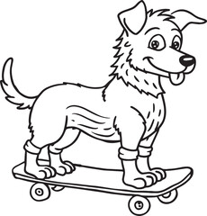 illustration of a dog  skating black and white