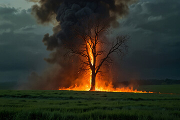 Fototapeta premium tree with fire background green