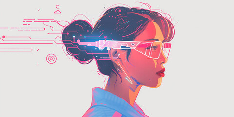 Illustration vectorielle d'une ingénieure IA en style cyberpunk