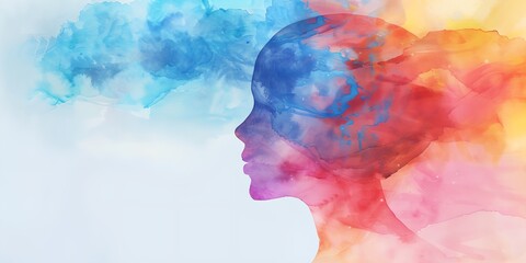 a watercolor drawing of a person's head with a colorful smoke cloud