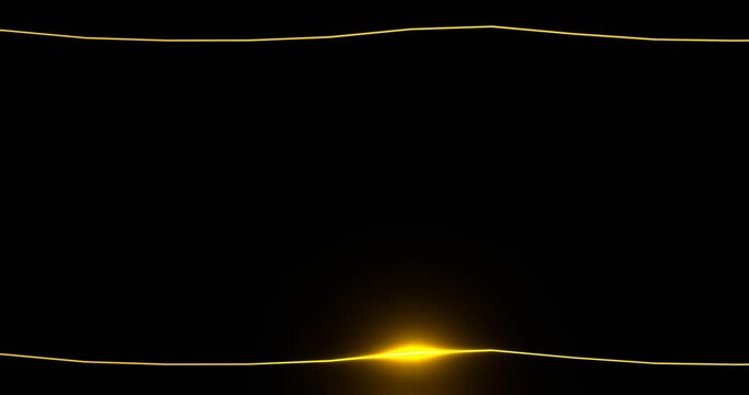 Golden wavy with glowing yellow line. Twisted running frame illuminated by 3d luminous line moving along perimeter