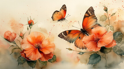butterflies and daisies in vibrant watercolor.