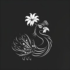 Fototapeta premium Peacock black and white floral background vector illustration 