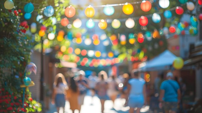 Defocused Neighborhood Block Party Celebrating Community Spirit