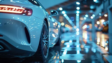 Sleek White Sports Car in a Modern Urban Setting