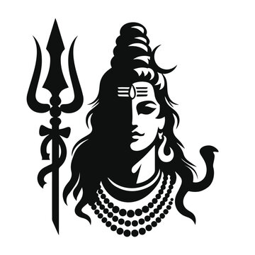 shiva har har mahadev shankar tridev with trishul hindu lord hindusim religious deity silhouette vector mascot vector design
