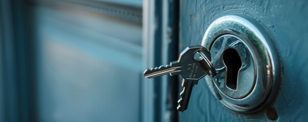 Close-up of keys hanging on a door lock symbolizing security and safety