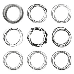 Abstract circle frames. Hand-drawn style. Vector illustration. Black and white.