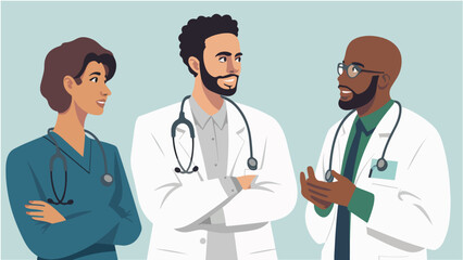 doctor illustration, black african doctor with american white doctor andnurse