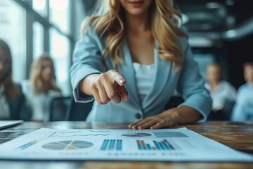 Fototapeta premium Businesswoman pointing at charts during a presentation