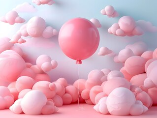 Charming 3D Claymation Balloon Drifting in Serene Pastel Environment