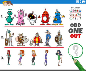 Fototapeta premium odd one out activity game with cartoon characters