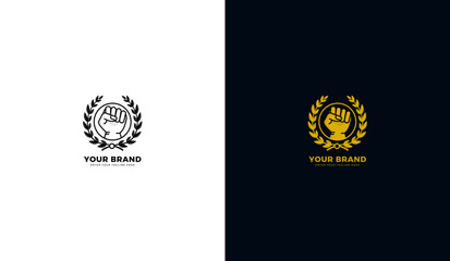 Spirit vintage logo. Spirit icon, circular rice, clenched fist. Graphic vector illustration design