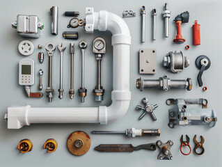 Obraz premium Still life of boiler repair tools and parts