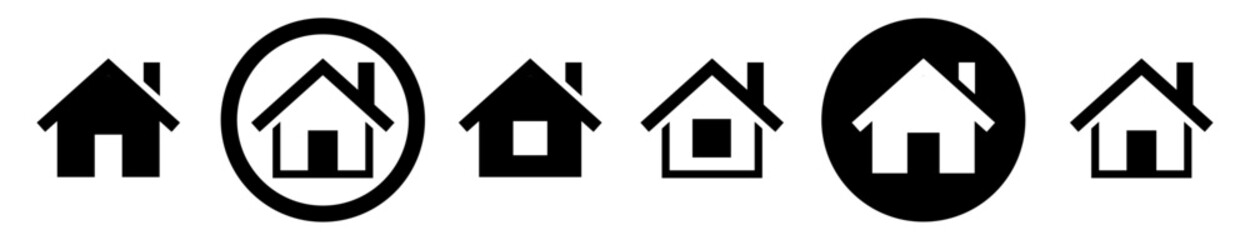 Collection home icons. Web home icon for apps and website. House symbol. Real estate. House icon, Home sign in circle or Main page icon. Vector illustration.