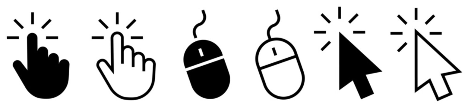 Computer mouse click cursor gray arrow icons set. Mouse click cursor collection. Vector cursors. Cursor icon. Vector illustration.