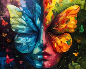 Surreal Painting of Discrimination Transforming into a Colorful Butterfly