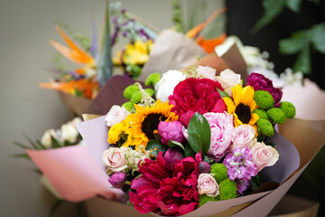 bouquet of flowers in a basket