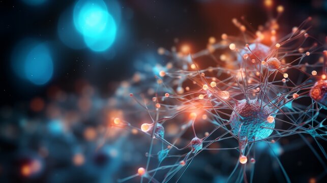 Serotonin molecule representation in a neural network digital illustration - Powered by Adobe