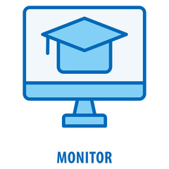 Mortarboard on Monitor-Computer Icon simple and easy to edit for your design elements
