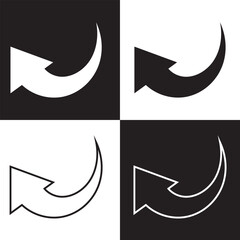 Arrow curved vector icon . up pointing sign . left . isolated black and white background . outline and filled version . EPS 10