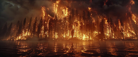 Fototapeta premium A Forest Fire Burning Brightly During Nighttime
