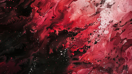 Closeup of abstract watercolor in deep reds and blacks, with splashes of white for contrast 