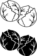 Cabbage icons. Black and White Brussels Sprouts Vector Icons. Vegetarian food. Natural and Organic Products. Vegetables Concept