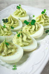 snack, stuffed eggs with avocado, homemade, no people,