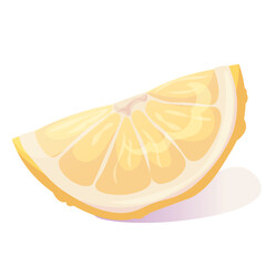 Lemon slice on white background. Illustration for grocery shop, cafe, bar, party, food concept, recipe. Vector illustration for menu, poster, website, banner, flyer, cover, invitation, postcard