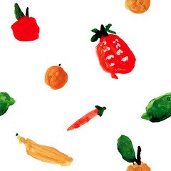 HandDrawn Colorful Fruits and Vegetables Pattern, Ideal for Nutrition and Healthy Living